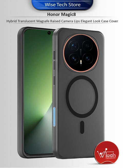 Honor Magic8 5G 2025 Hybrid Translucent Magsafe with Magnetic Charging Raised Camera Lips Elegant Look Case Cover (MCMPMN) - Black